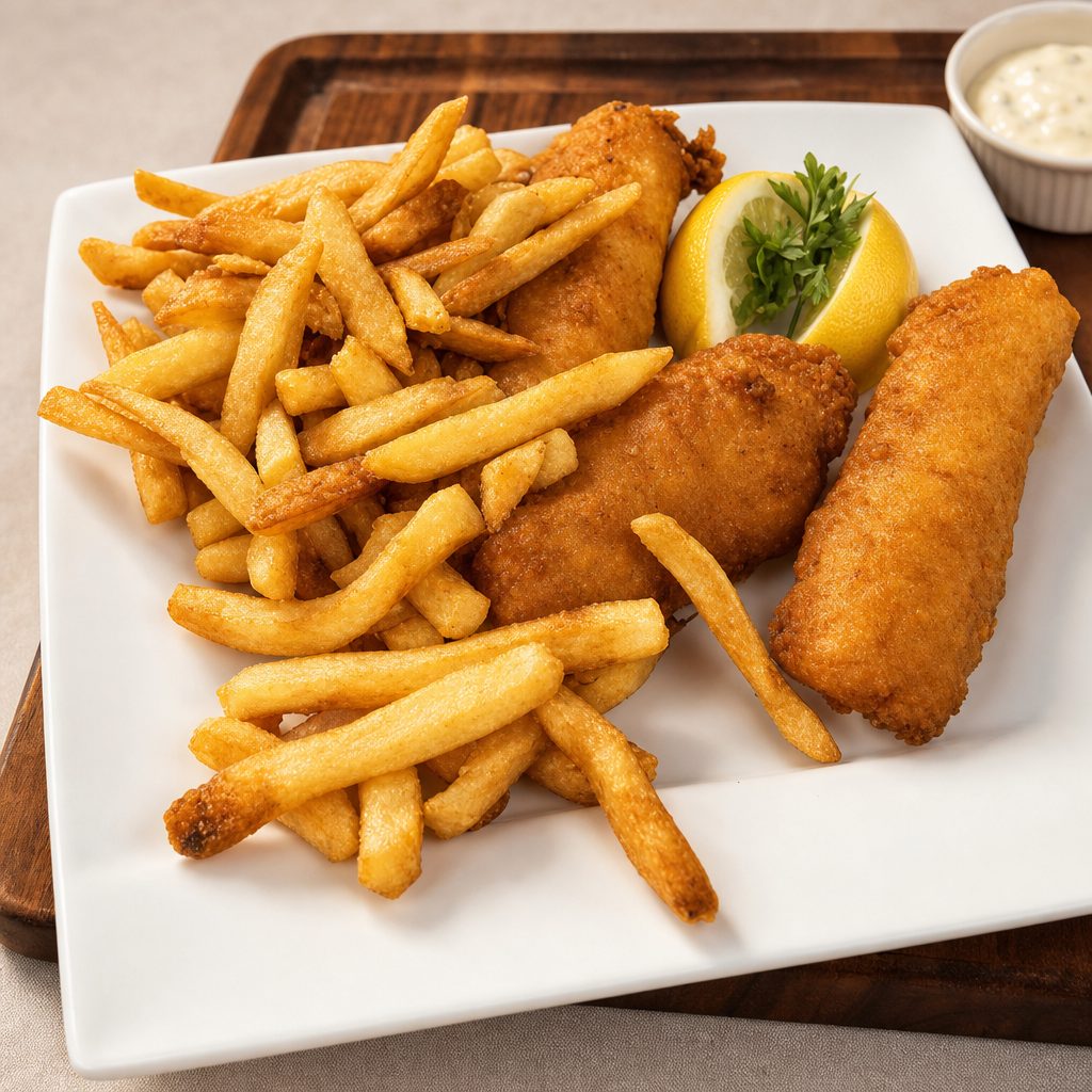 Hand Battered Fish & Chips Dinner.